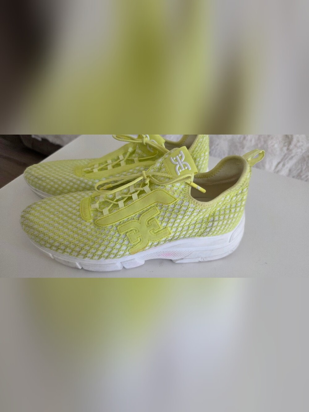 Sam Edelman Neon Yellow Knit Athletic Sneakers with White Sole